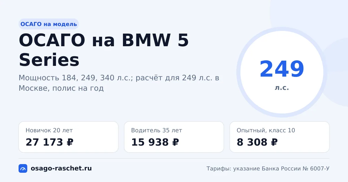 Сколько стоит ОСАГО на BMW 5 Series в 2026