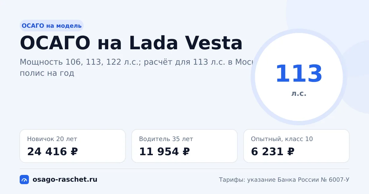Сколько стоит ОСАГО на Lada Vesta в 2026
