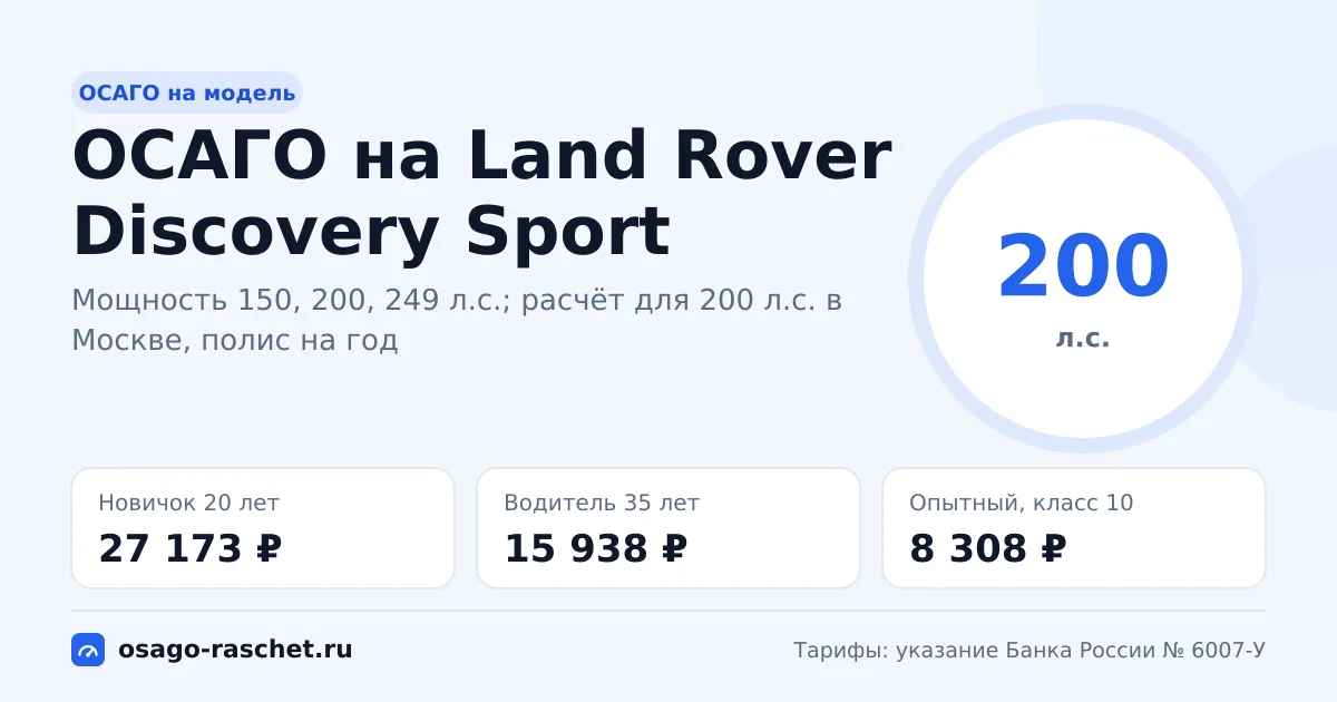 Сколько стоит ОСАГО на Land Rover Discovery Sport в 2026