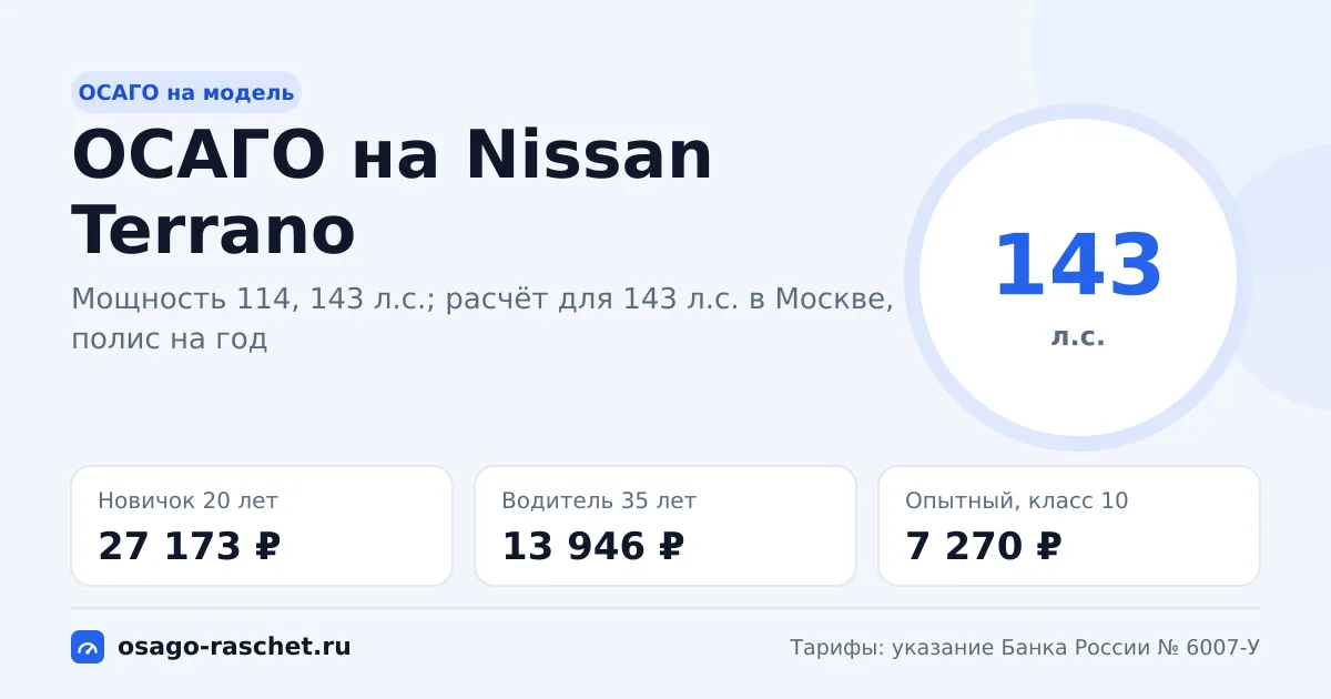 Сколько стоит ОСАГО на Nissan Terrano в 2026