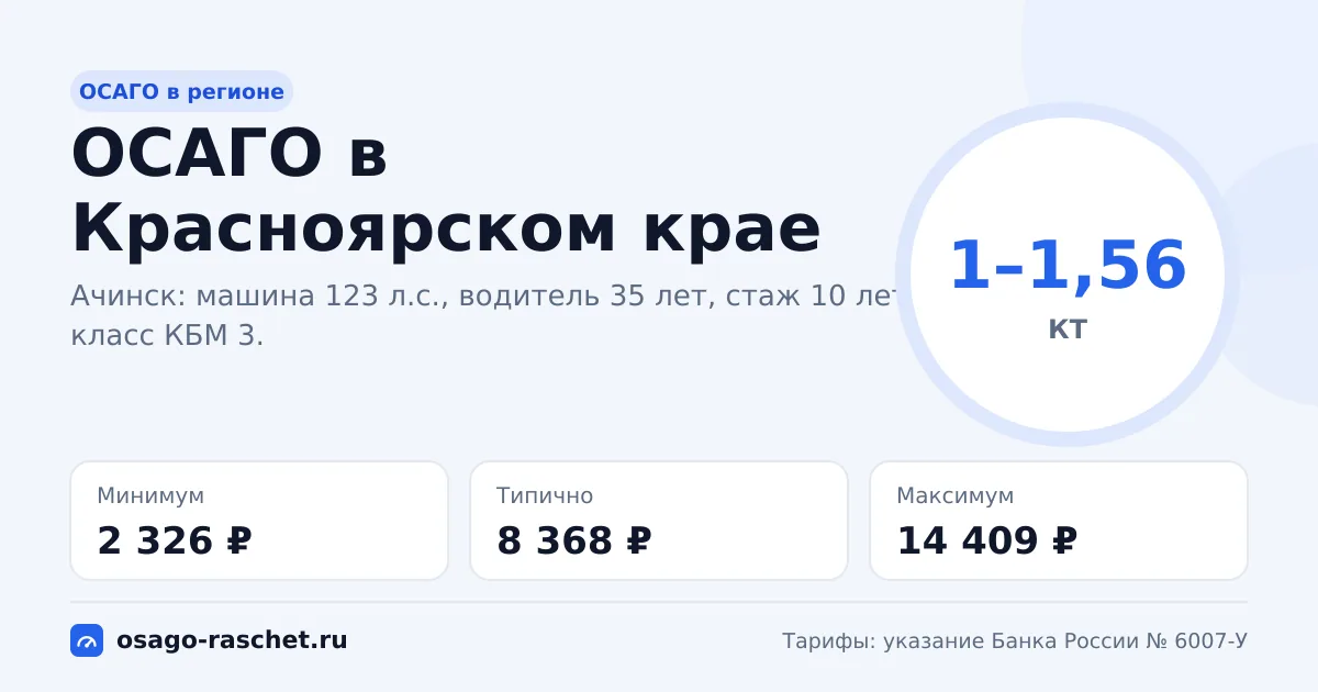 ОСАГО в Красноярском крае 2026: КТ 1–1,56