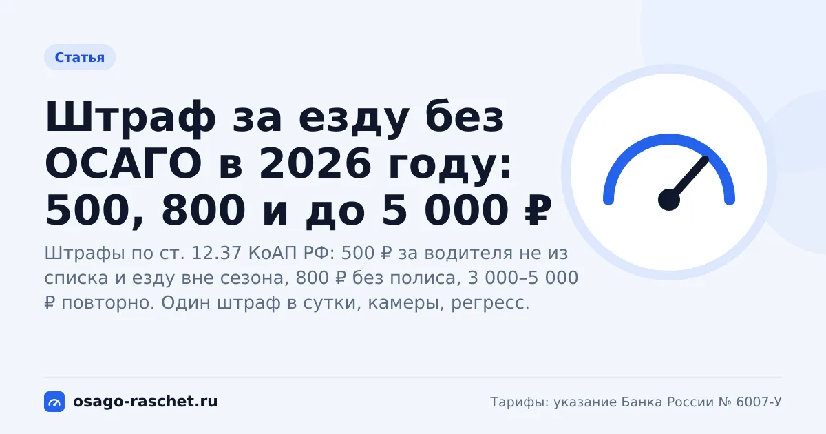 Штраф за езду без ОСАГО в 2026 году: 500, 800 и до 5 000 ₽