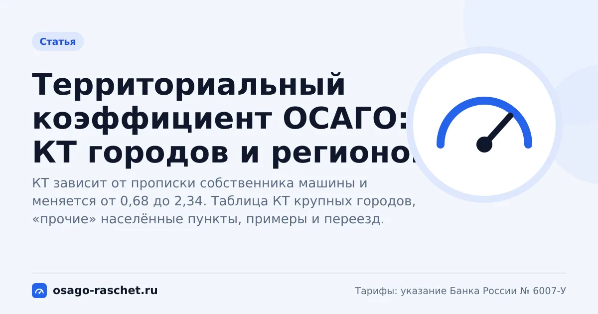Территориальный коэффициент ОСАГО: КТ городов и регионов