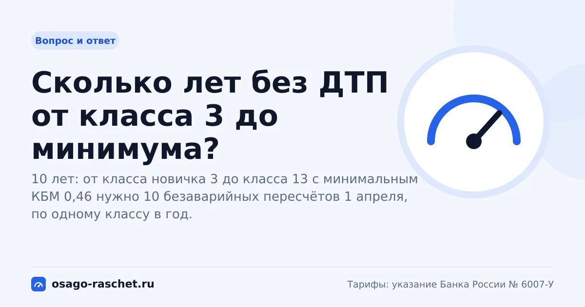 Сколько лет без ДТП от класса 3 до минимума? | ОСАГО